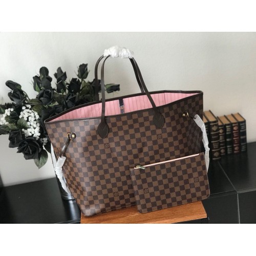 Oryginalne płótno Louis Vuitton Damier Ebene Neverfull GM N51106 Czerwone