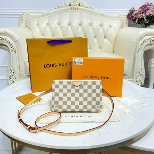 Płócienna torebka Louis Vuitton Damier Azur z podwójnym zamkiem M80084