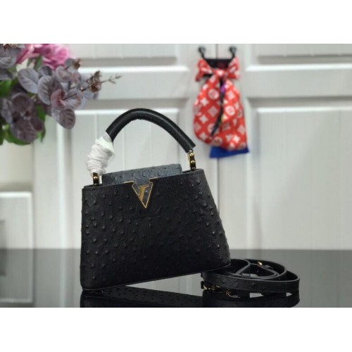Louis Vuitton oryginalny wzór strusia CAPUCINES BB M94587 woda czarna