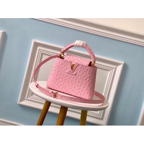 Louis Vuitton oryginalny wzór strusia CAPUCINES Mini M44611 woda różana