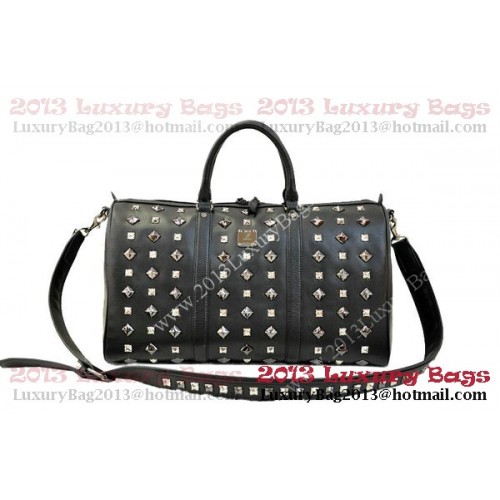 Torba weekendowa MCM Stark Weekender Medium Boston Bag z czarnej skóry cielęcej