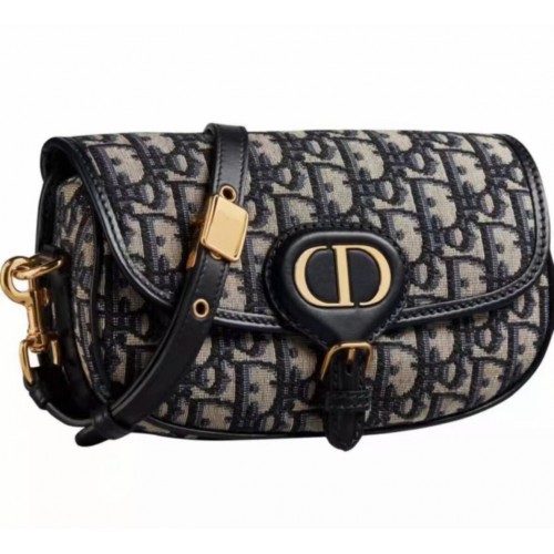 ŚREDNIA TOREBKA DIOR BOBBY BAG Warm Taupe Box Haft M9327 ciemnoniebieska