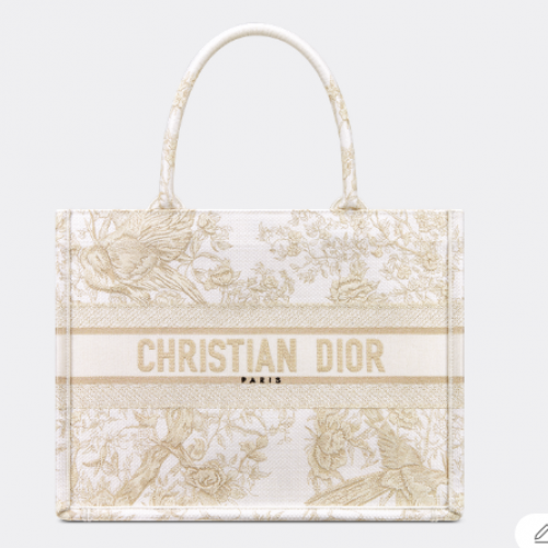 ŚREDNIA TORBA DIOR BOOK TOTE Dior Jardin dHiver z haftem i złotą metaliczną nicią M1296Z