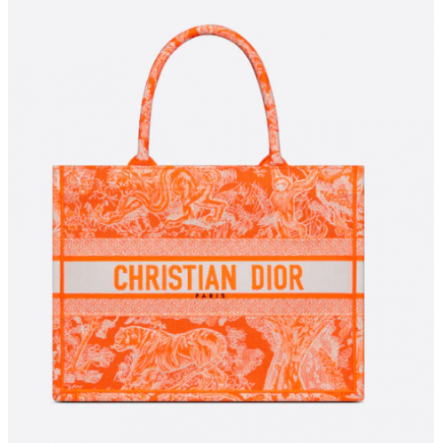 ŚREDNIA DIOR BOOK TOTE Fluorescencyjna pomarańcza Toile de Jouy Odwrócony haft M1296ZROC