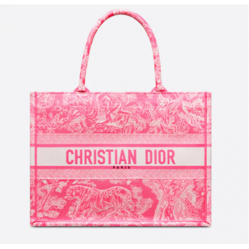 ŚREDNIA DIOR BOOK TOTE Fluorescencyjny różowy Toile de Jouy Odwrócony haft M1296ZROC