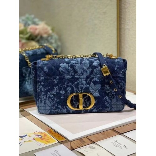ŚREDNIA TOREBKA DIOR CARO Blue Dior Flowers Cannage Denim M9243UJ