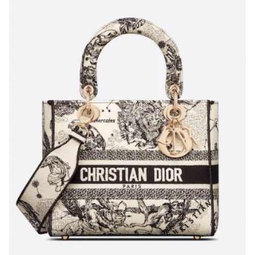 ŚREDNI DIOR Latte Toile de Jouy Haft ze znakiem zodiaku M0565OR