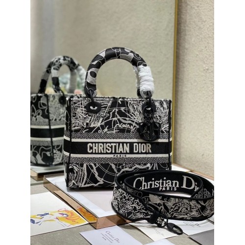 TORBA DAMSKA D-LITE ŚREDNIA Czarno-biała kula ziemska Haft M0565O