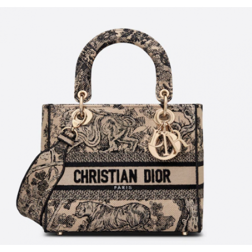 ŚREDNIA TORBA DAMSKA D-LITE Brązowa, z haftem Toile de Jouy M0565OTDT