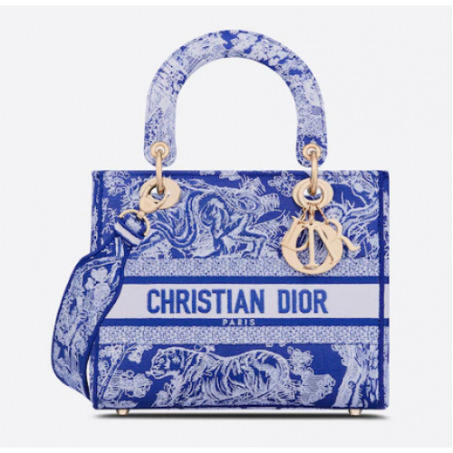 ŚREDNIA TORBA DAMSKA D-LITE Fluorescencyjna niebieska Toile de Jouy Odwrócony haft M0565OROC