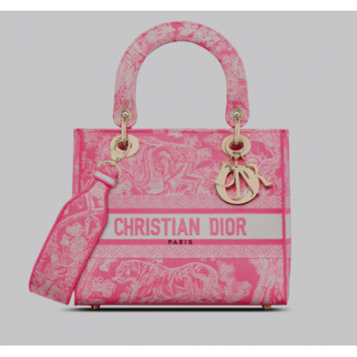 ŚREDNIA TORBA D-LITE Fluorescencyjny różowy Toile de Jouy Odwrócony haft M0565OROC