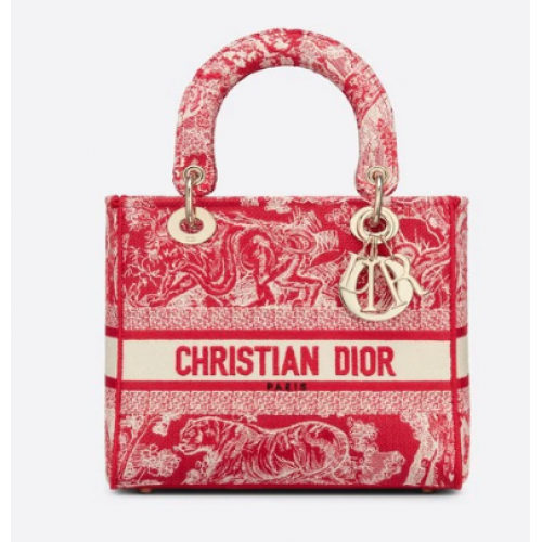 ŚREDNIA TORBA D-LITE Malinowa Toile de Jouy z odwróconym haftem M0565OR