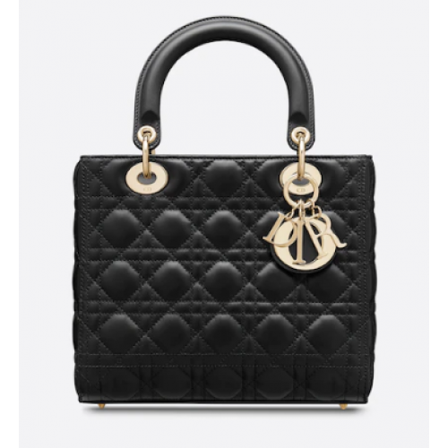 ŚREDNIA TOREBKA LADY DIOR Czarna skóra jagnięca Cannage M0565O