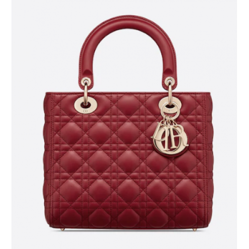 ŚREDNIA TOREBKA LADY DIOR Wiśniowo-czerwona Cannage Lambskin M0565O