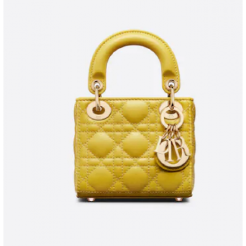 TOREBKA MICRO LADY DIOR Musztardowo-żółta Cannage Lambskin S0856O