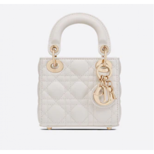 TOREBKA MICRO LADY DIOR Scarlet Cannage Lambskin S0856O biało-złota