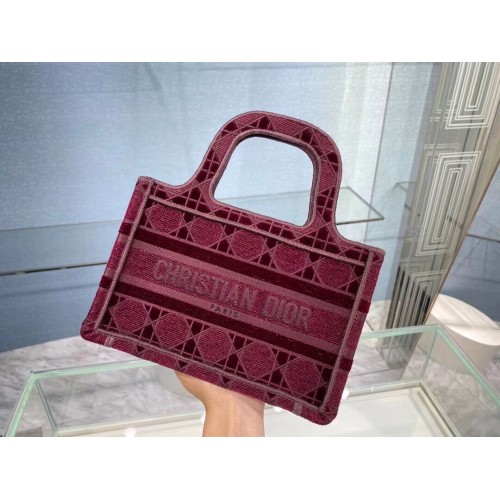 MINI TORBA DIOR BOOK TOTE Burgundy Cannage haftowany aksamit S5475Z
