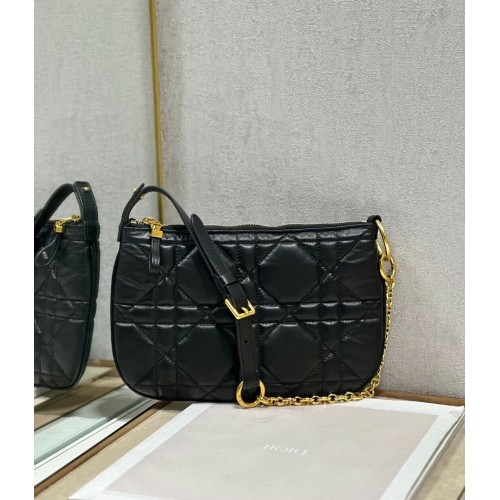 MINI TOREBKA DIOR CARO TULIPAN Czarna pikowana skóra cielęca Macrocannage S5139Bb