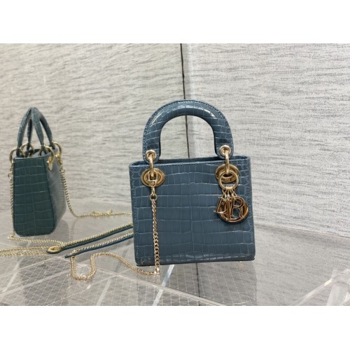 MINI TOREBKA LADY DIOR Cannage krokodyl cielęca C0966 niebieska