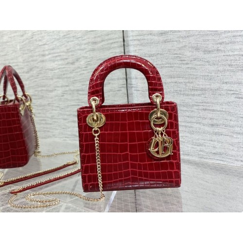 MINI TOREBKA LADY DIOR Cannage krokodyl cielęca C0966 czerwona