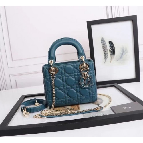 MINI TOREBKA LADY DIOR Skóra jagnięca M0566OE niebieska
