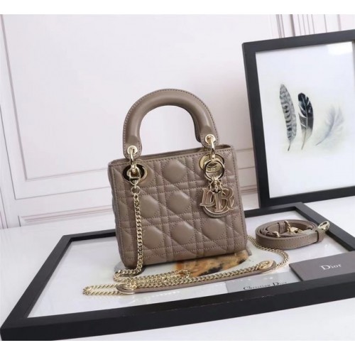 MINI TOREBKA LADY DIOR Skóra jagnięca M0566OE ciemnoszara