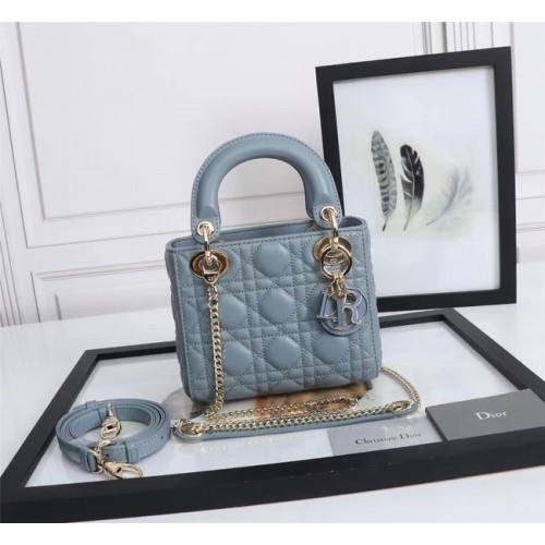 MINI TOREBKA LADY DIOR Skóra jagnięca M0566OE jasnoniebieska