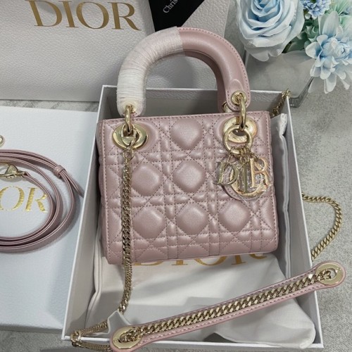 MINI TOREBKA LADY DIOR Skóra jagnięca M0566OW Perłowy puder i złoto