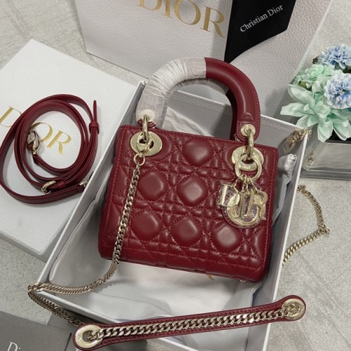 MINI TOREBKA LADY DIOR Skóra jagnięca M0566OW Wino i złoto