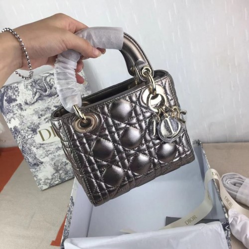 MINI TOREBKA LADY DIOR Skóra jagnięca M0566OW srebrno-szara i złota