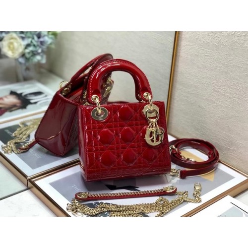 MINI TOREBKA LADY DIOR Patent Cannage Calfskin M0505O czerwona