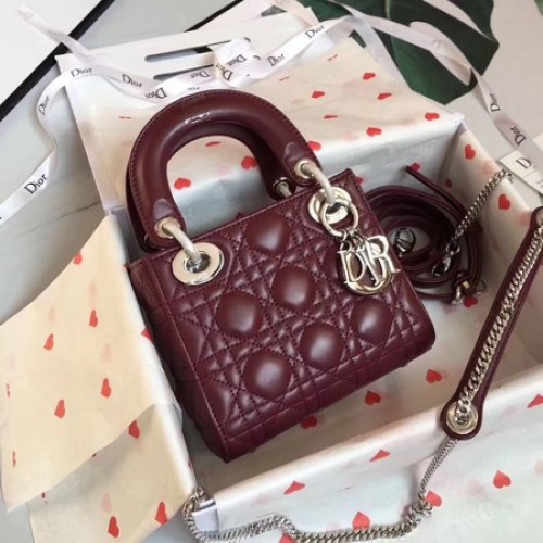 MINI LADY DIOR SATIN BAG M0505O bordowa