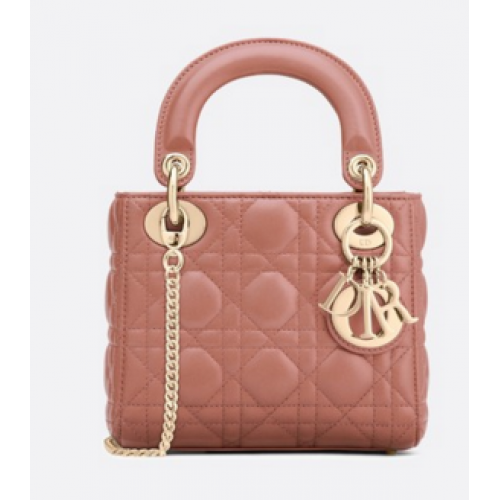 MINI TOREBKA LADY DIOR Z RÓŻOWEJ SKÓRY JAGNIĘCEJ M398