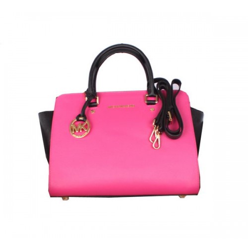 Michael Kors Selma Top-Zip Satchel Bag MK115 Rose&Black