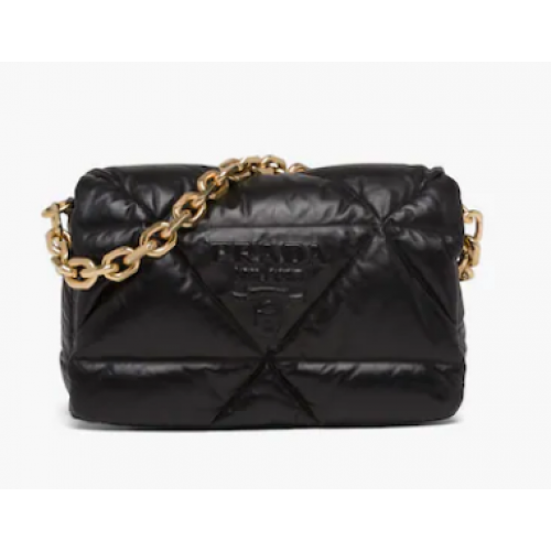 Torba na ramię ze skóry nappa, wyściełana, 1BD306, czarna