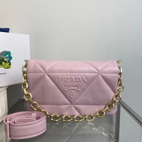 Torba na ramię Prada ze skóry nappa, wyściełana, 1BD306, różowa