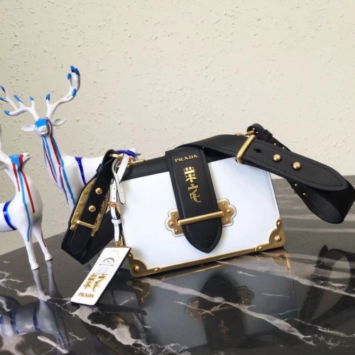 Prada Cahier Skórzana Torba na Ramię 1BD045 Czarno-Biała