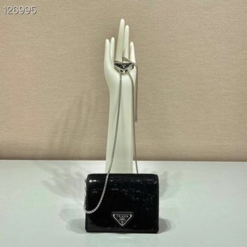 Etui na karty Prada z kryształkami i paskiem na ramię 1MR024 czarne