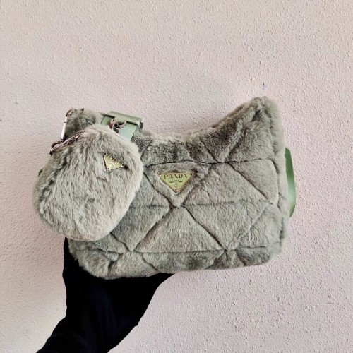 Torebka na ramię Prada Mink z włosia 1BC151M jasnozielona