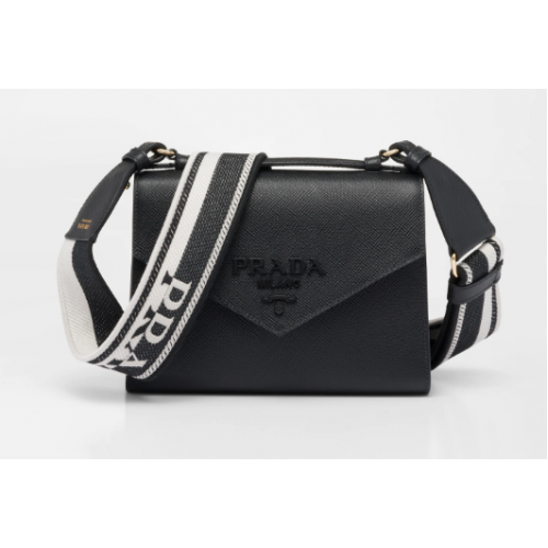 Prada Monochrome Saffiano i skórzana torba 1BD317 czarna