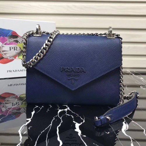 Torebka Prada Monochrome Saffiano ze skóry 1BD127 niebieska