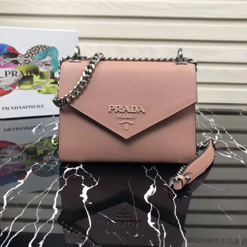 Torebka Prada Monochrome Saffiano ze skóry 1BD127 jasnoróżowa
