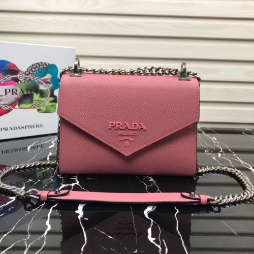 Torebka Prada Monochrome Saffiano ze skóry 1BD127 różowa