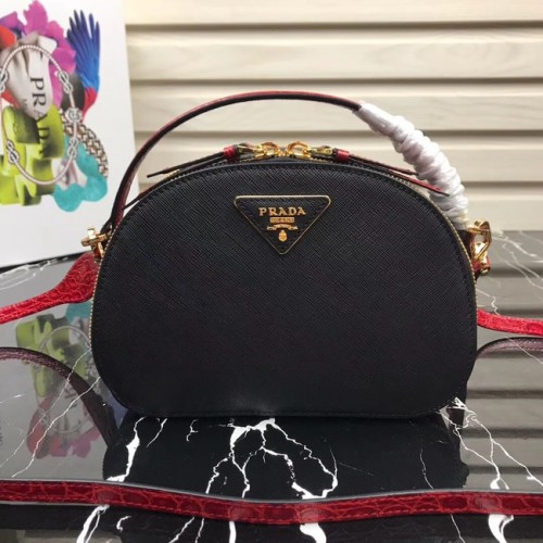 Prada Odette Saffiano Leather Bag 1BH123 Black&Czerwony