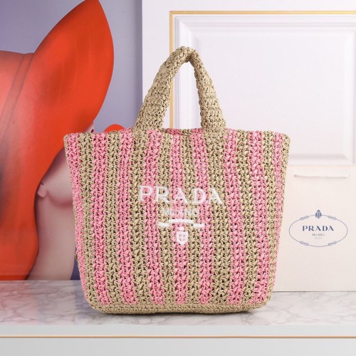 Torba Prada Openwork Straw Tote Bag A20270 Pink