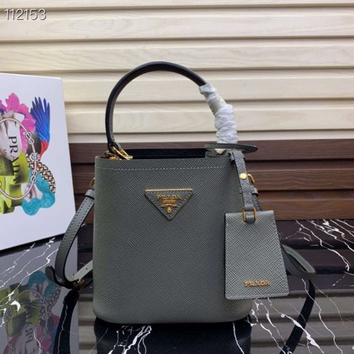 Prada Panier mała oryginalna torebka Saffiano 1BA217 szara