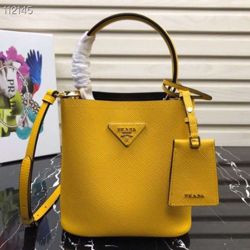 Prada Panier mała oryginalna torebka Saffiano 1BA217 żółta