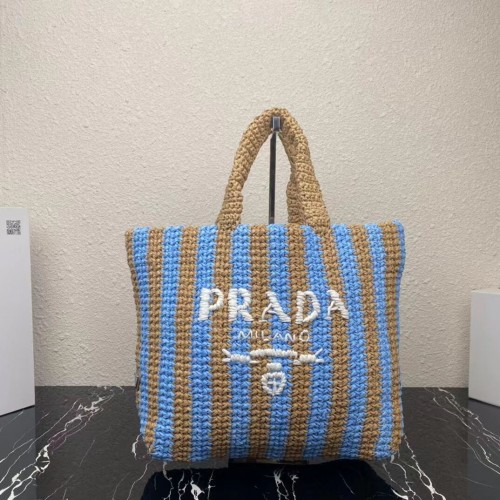 Torba typu tote Prada Rafia 1NE229 jasnoniebieska