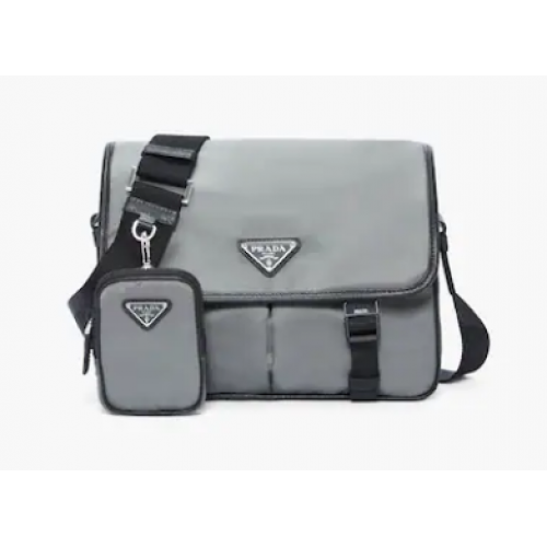 Torebka na ramię Prada Re-Nylon i skóra Saffiano 2VD769 szara