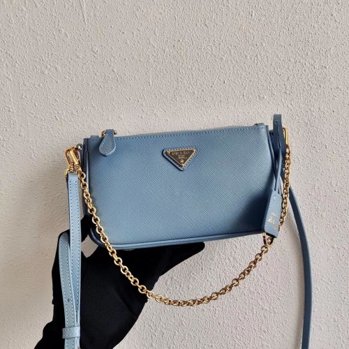 Prada Saffiano Skórzana mini torba na ramię 2BH171 Błękit nieba